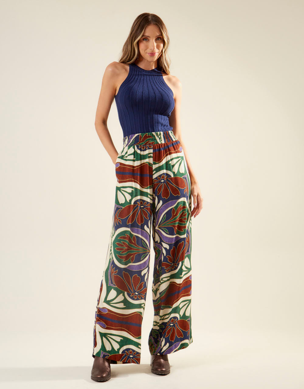 Calça Estampada Lenço Laila - Azul Marinho