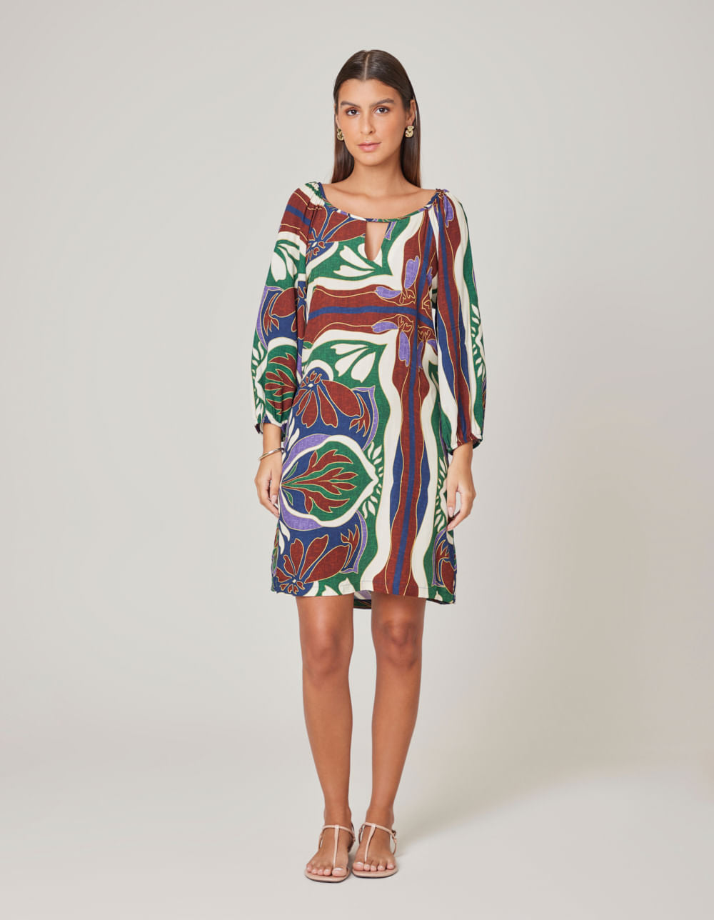 Vestido Curto Estampado Lenço Laila - Azul Marinho