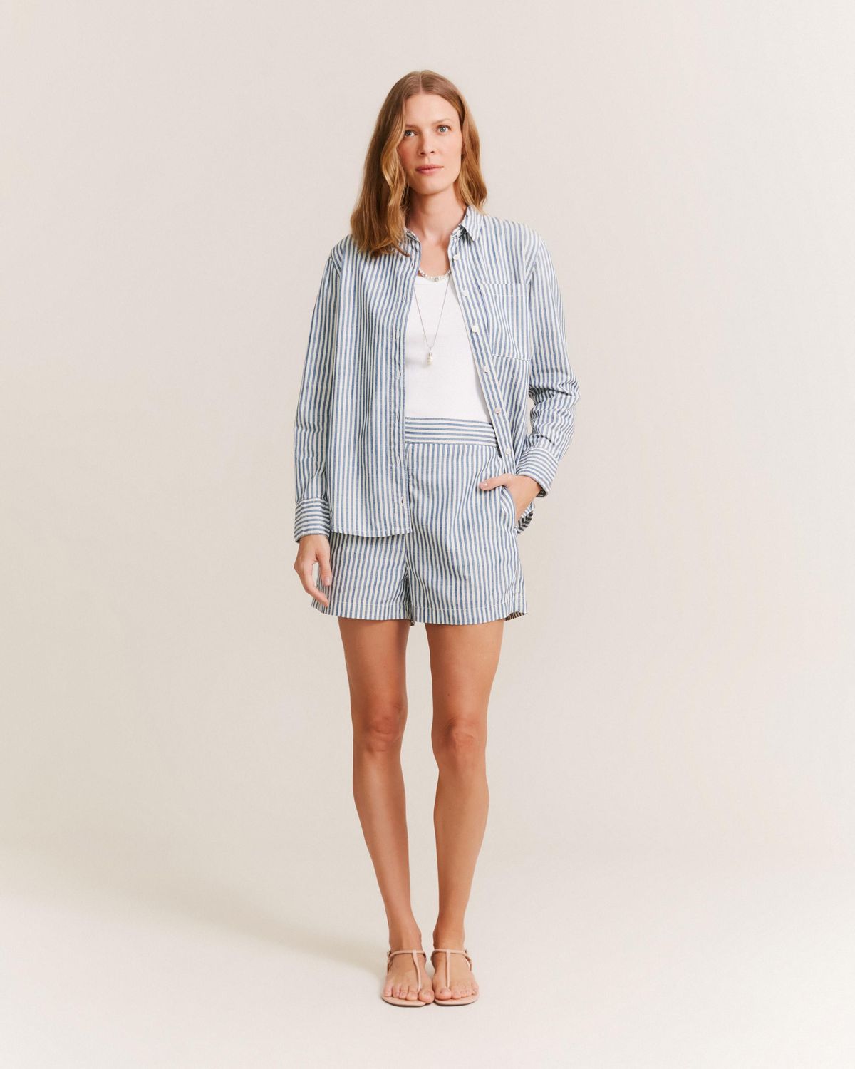 Camisa Ampla Listrada - Azul