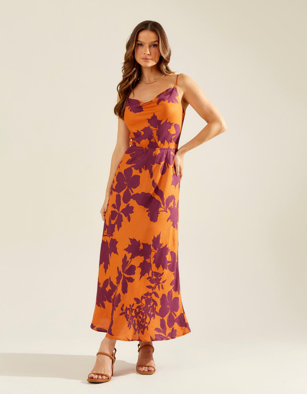 Vestido New Longo Estampado Floral Geométric - Burgundy