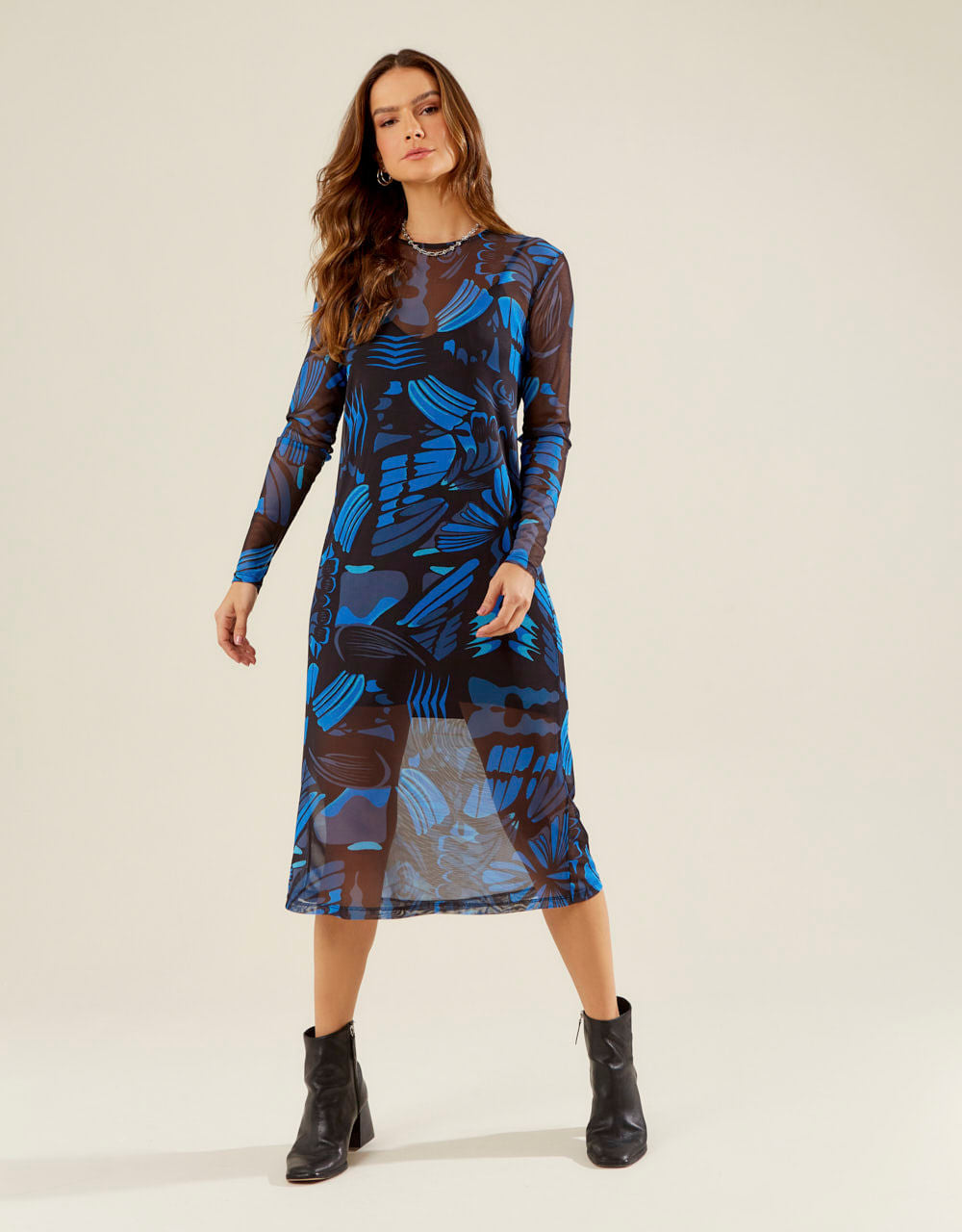 Vestido New Longo Estampado Miley - Preto