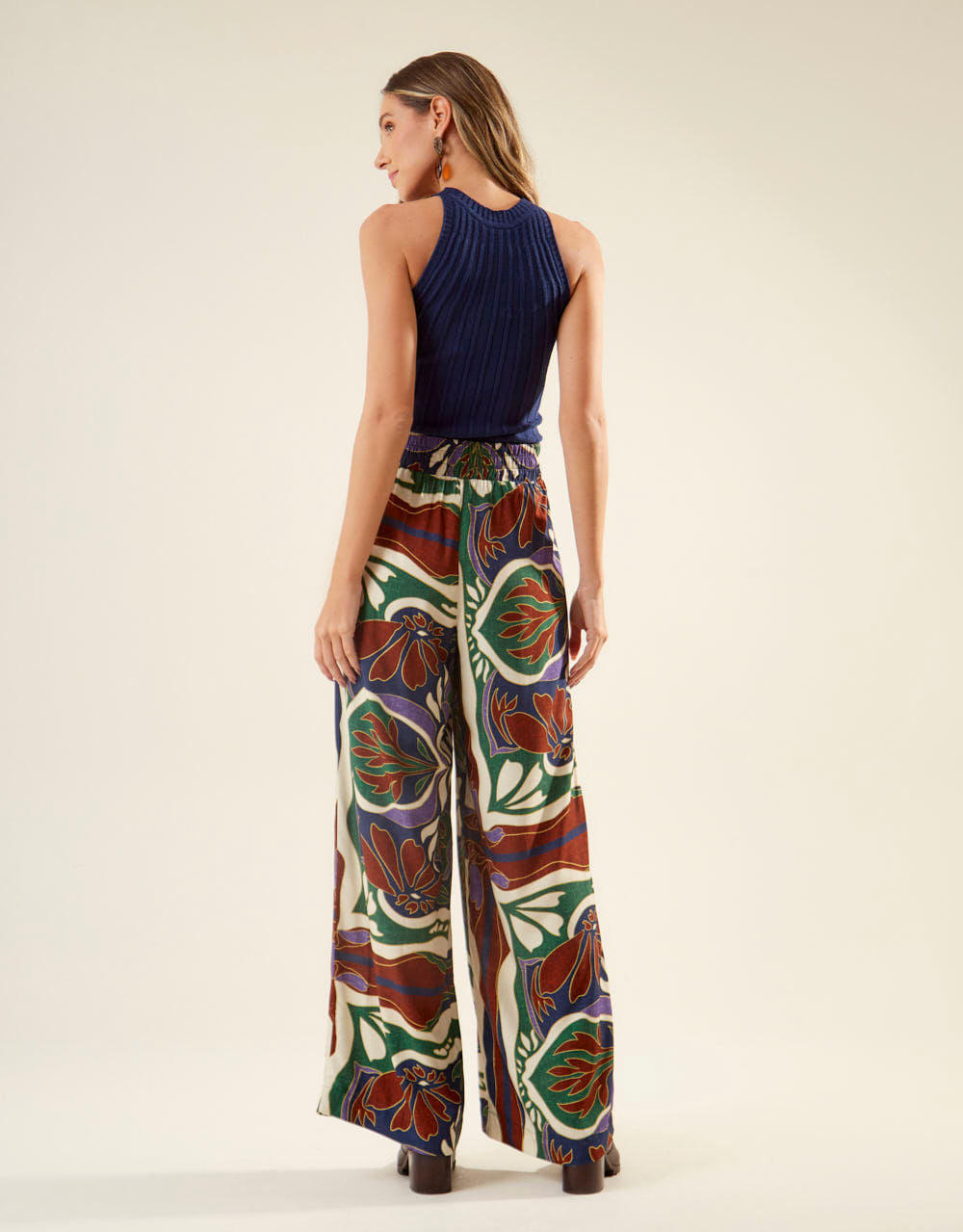 Calça Estampada Lenço Laila - Azul Marinho