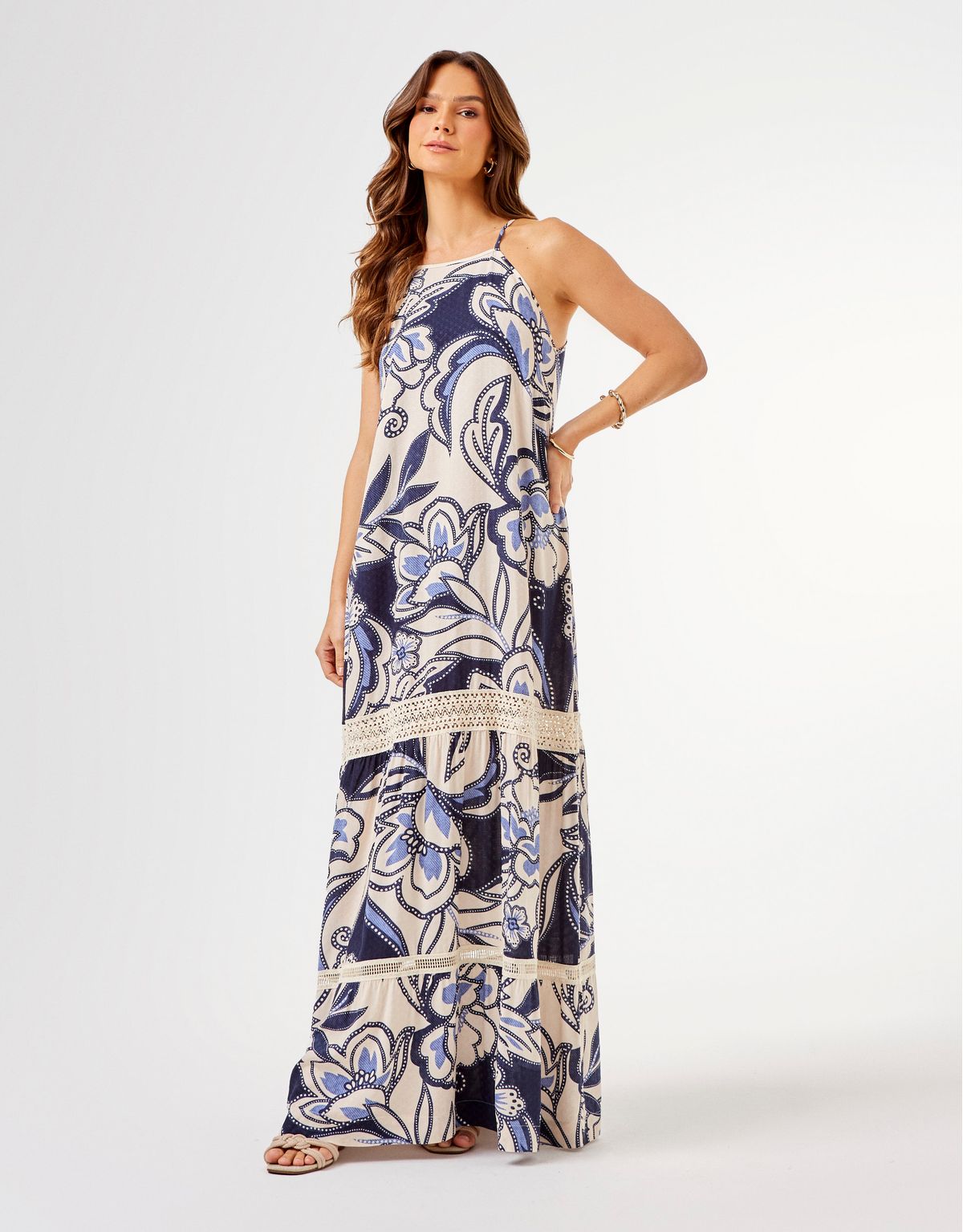 Vestido Longo Estampado Brenda - Azul