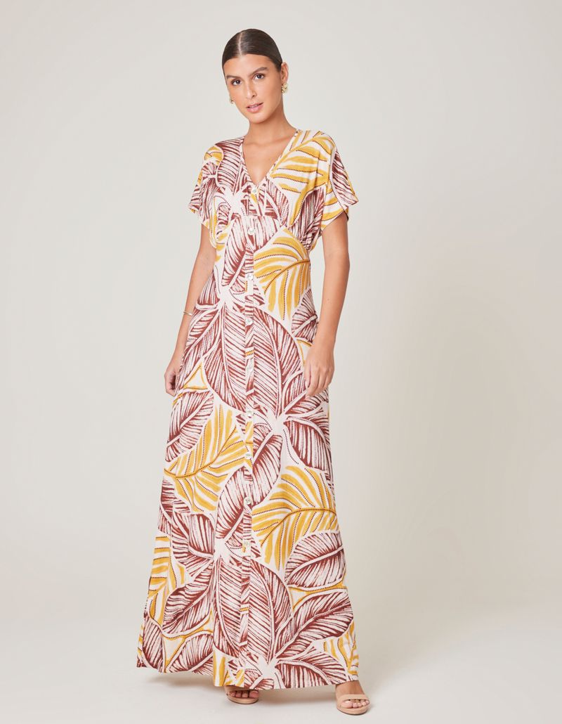 Vestido Longo Estampado Eleonor - Areia