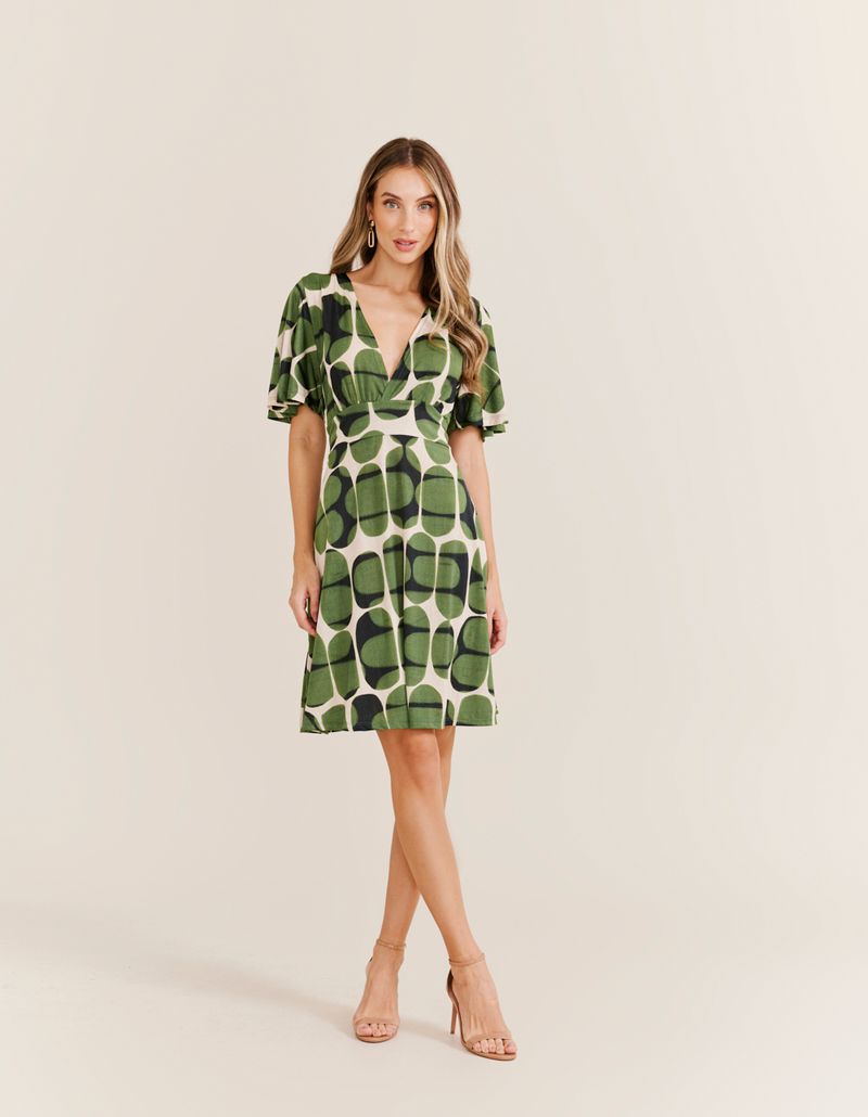 Vestido Curto Estampado Pastilhas - Areia