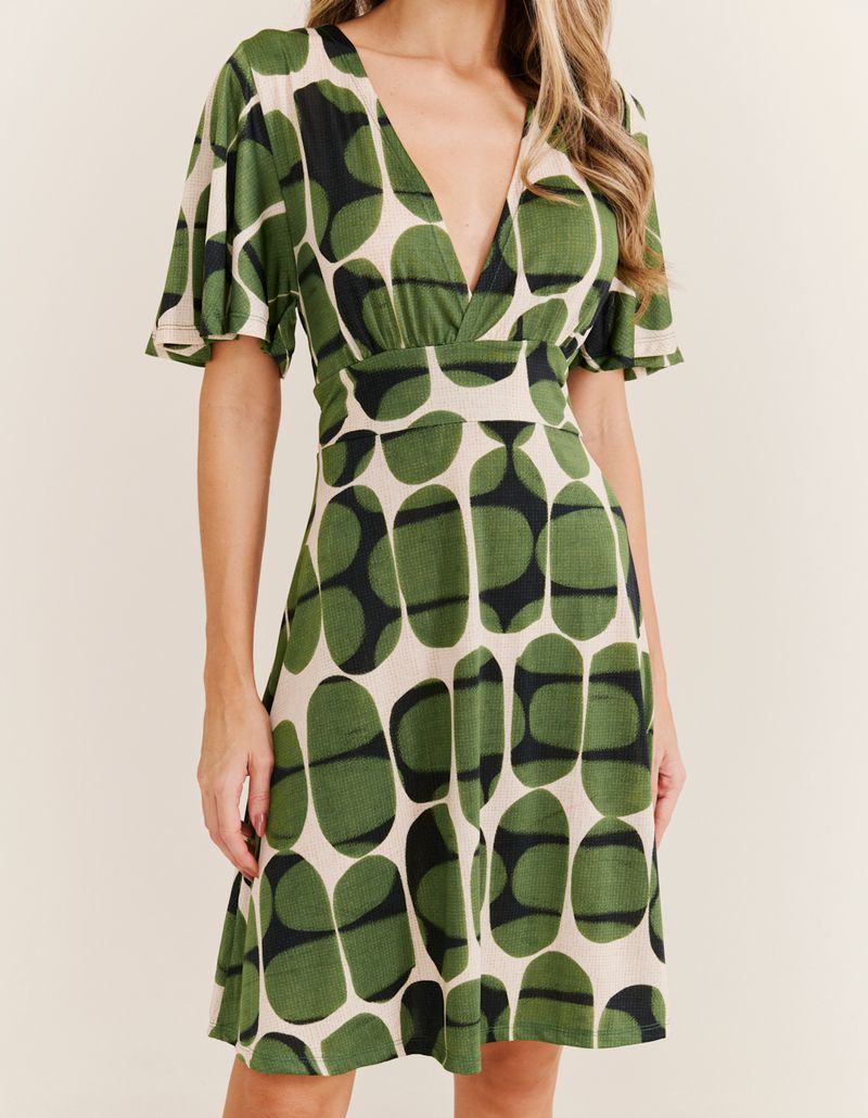 Vestido Curto Estampado Pastilhas - Areia