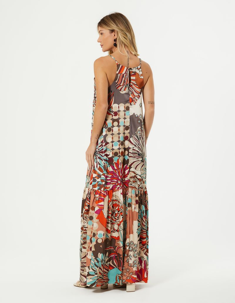 Vestido Longo Estampado Jardim Geometric - Areia