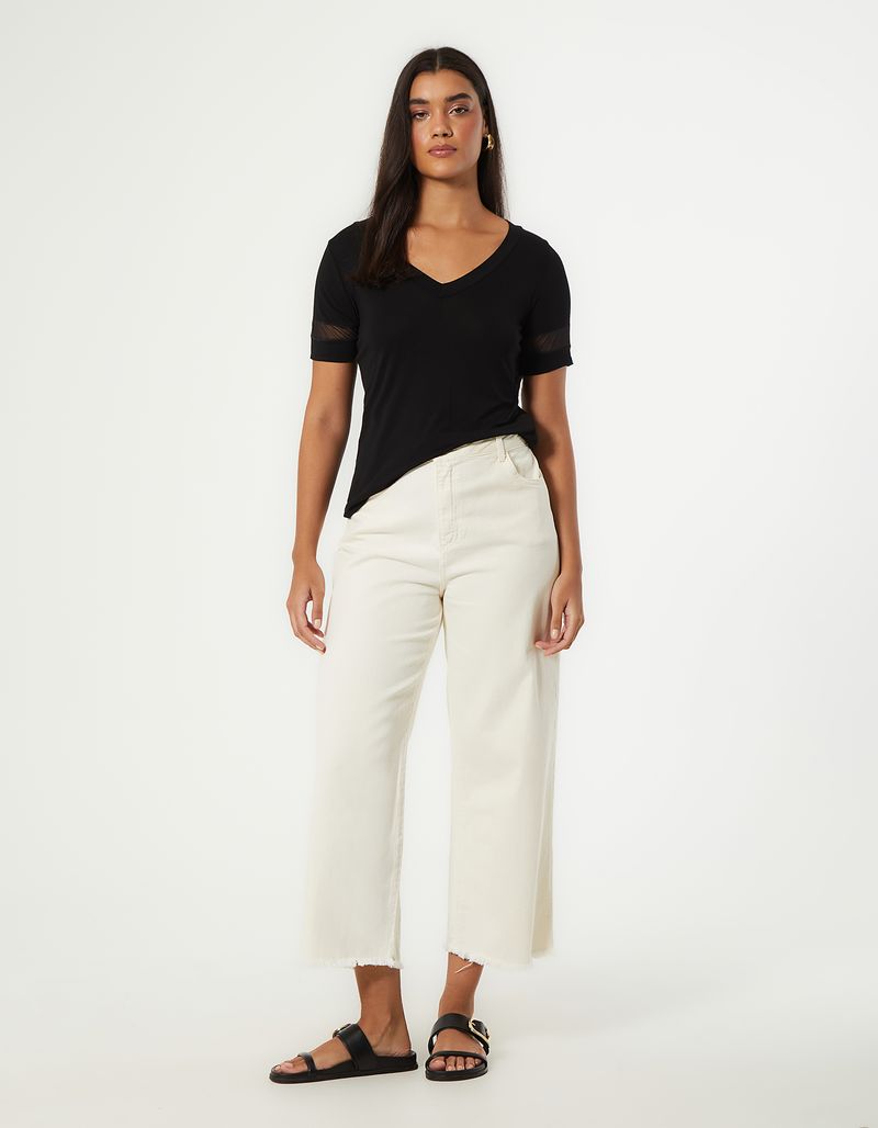 Blusa Manga Detalhe Tule - Preto