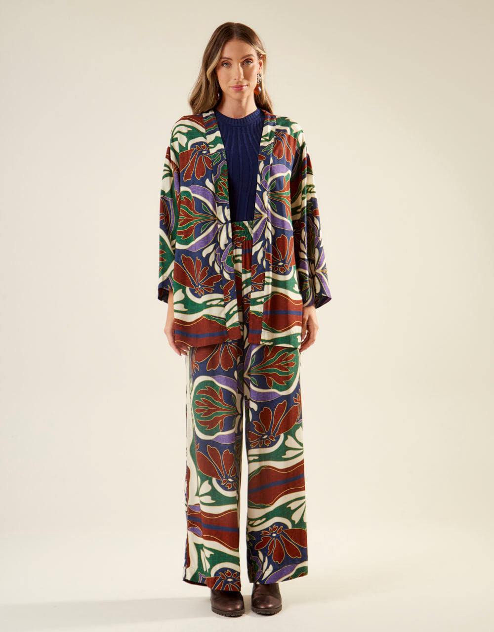 Kimono Estampado Lenço Laila - Azul Marinho