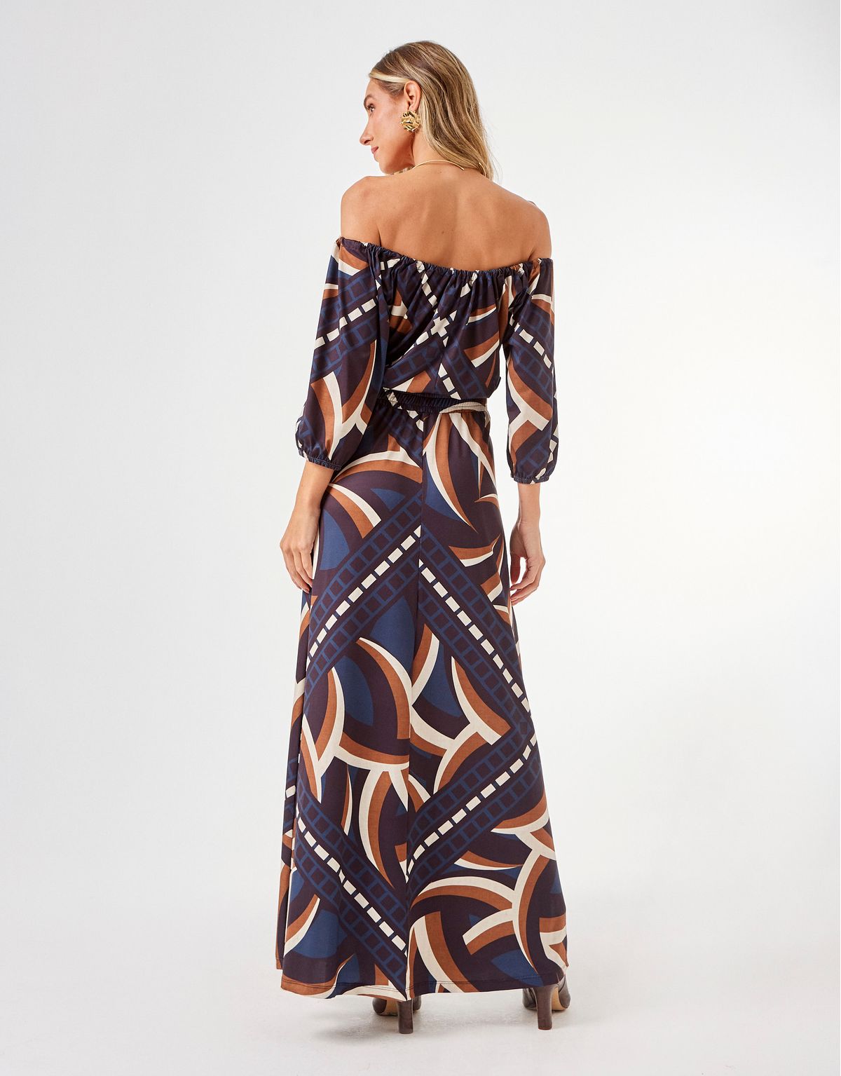 Vestido Longo Estampado Emiliana - Azul Marinho