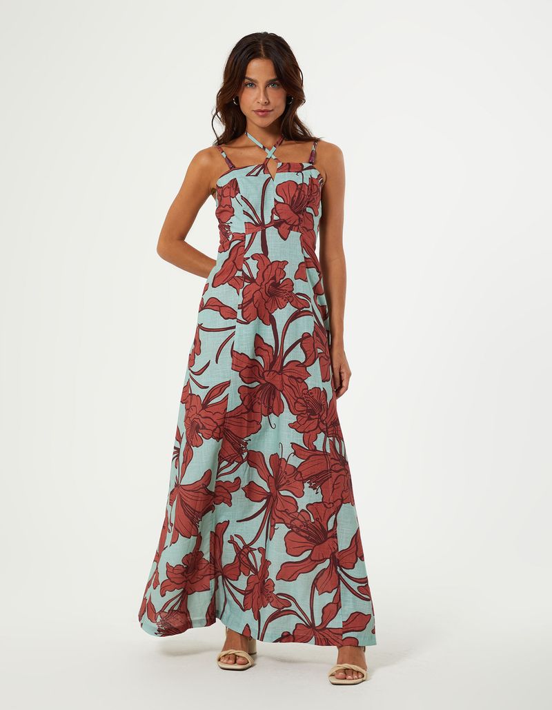 Vestido New Longo Estampado Lirio Color - Verde Naturalle