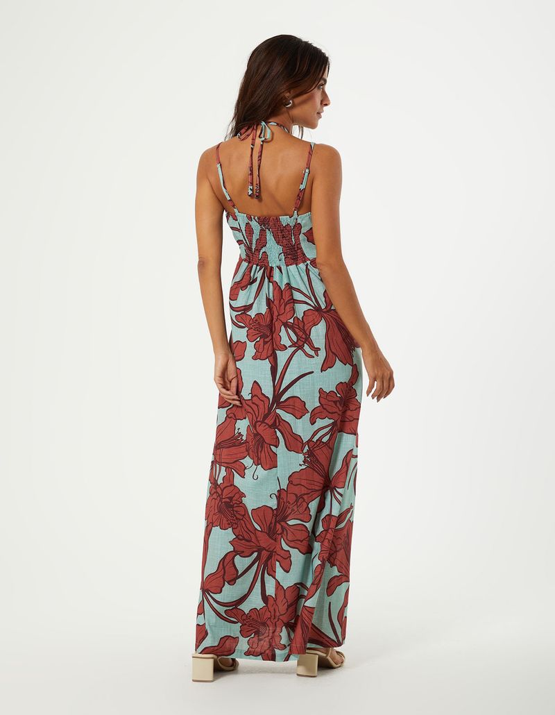 Vestido New Longo Estampado Lirio Color - Verde Naturalle