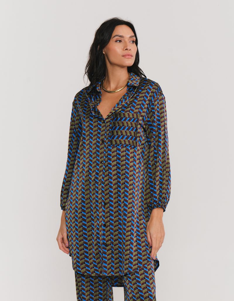 Chemise Curto Estampado Drops - Preto