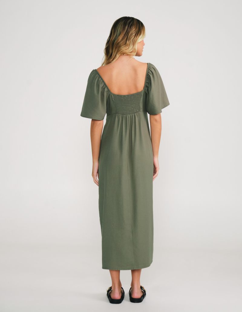 Vestido Manga Ampla Saia Fendas - Verde Militar