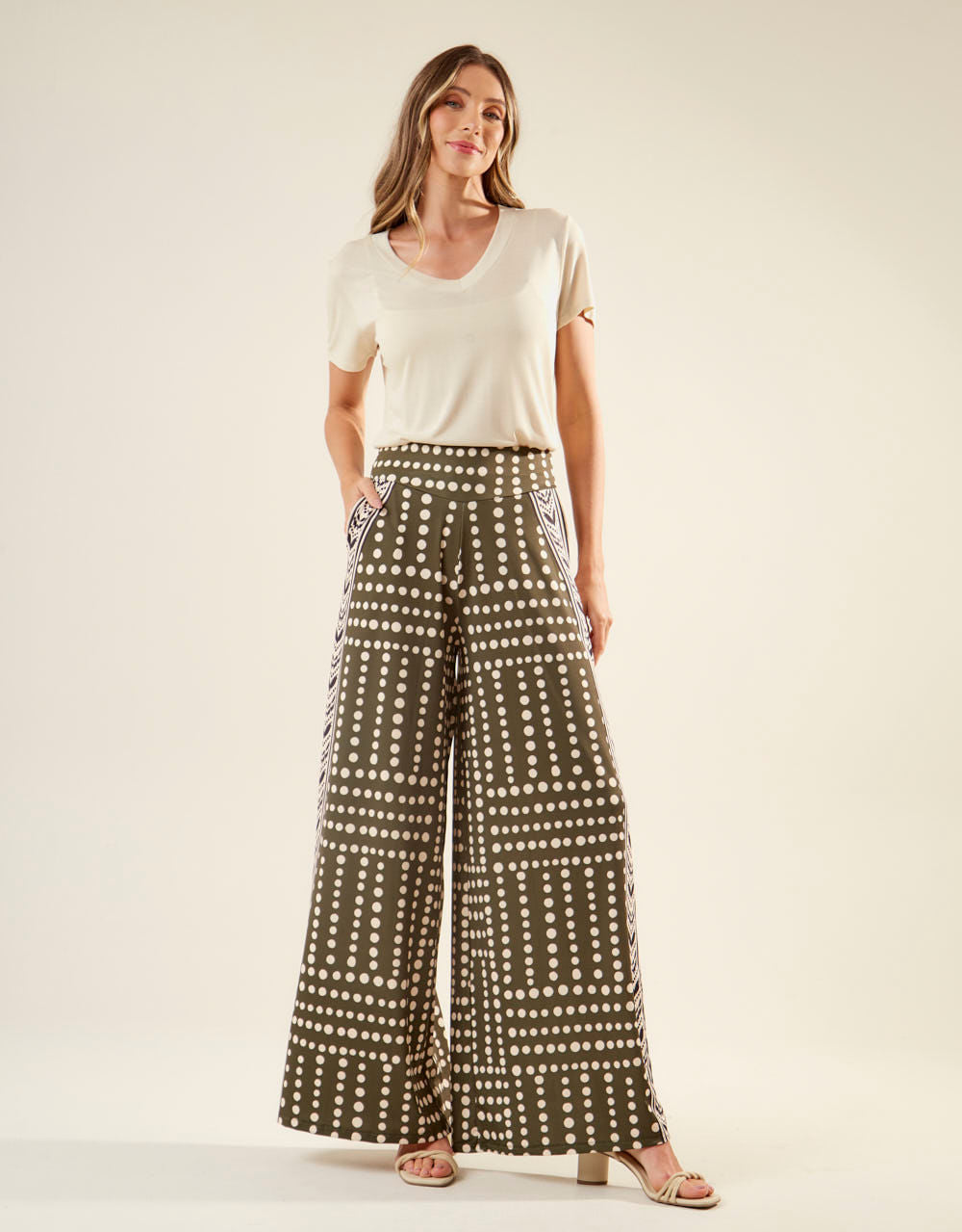 Calça Estampada Poá Duda - Verde Oliva