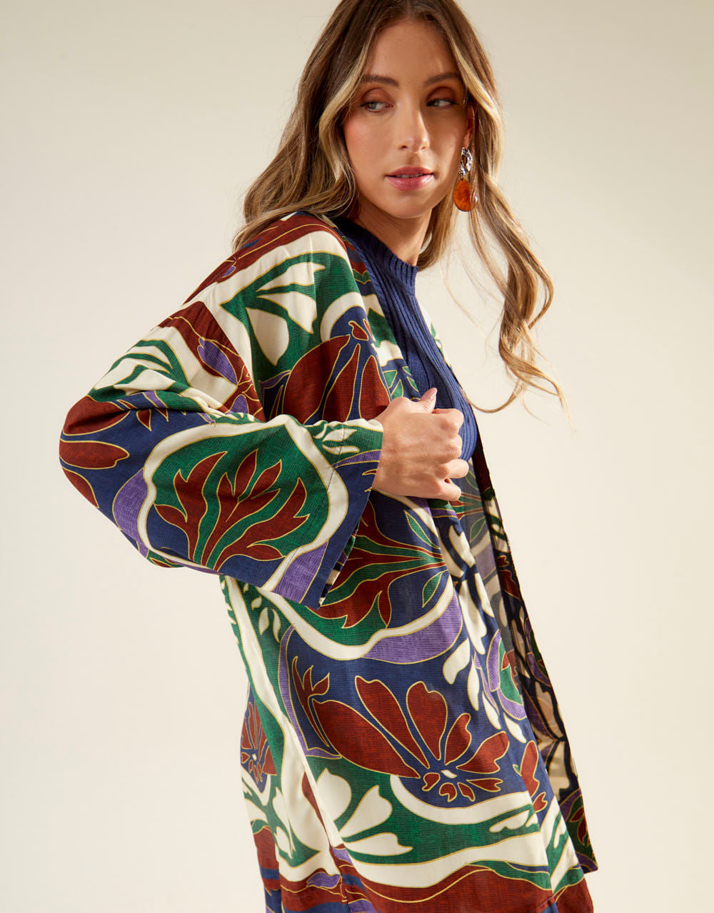 Kimono Estampado Lenço Laila - Azul Marinho