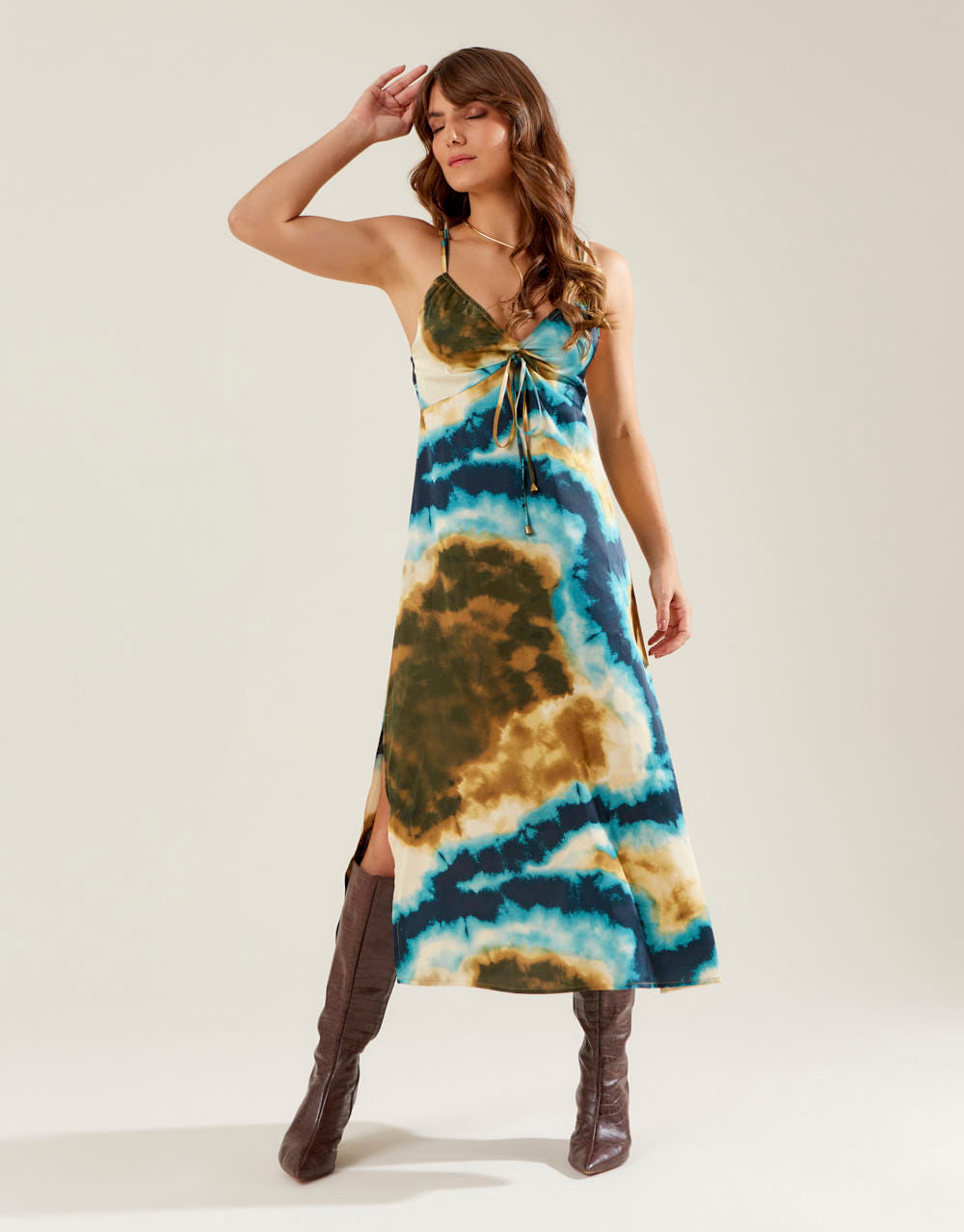 Vestido New Longo Estampado Murano - Areia