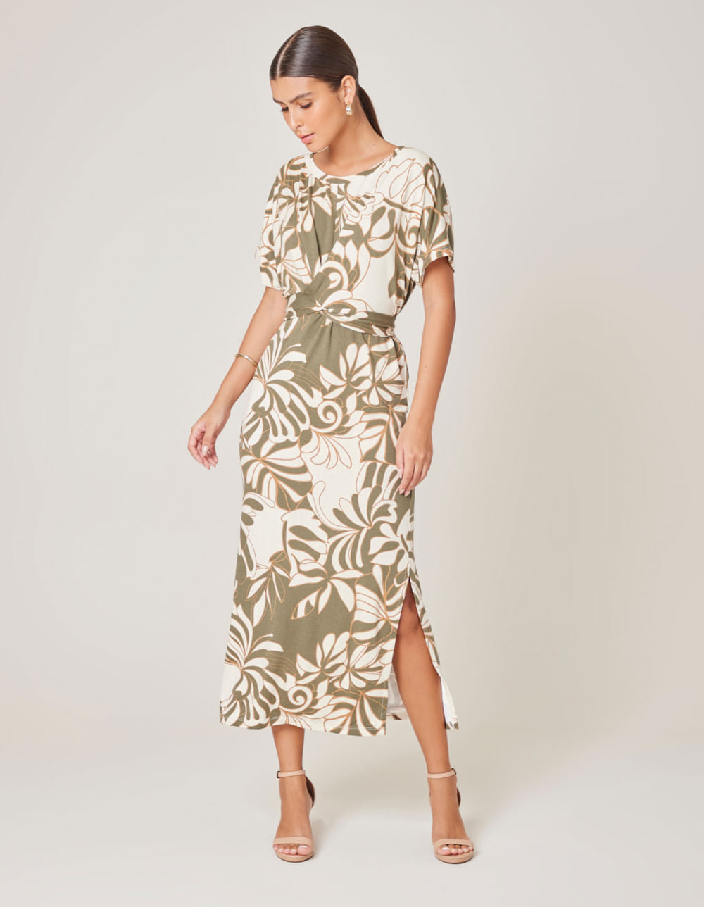 Vestido Midi Estampado Grace - Verde Oliva