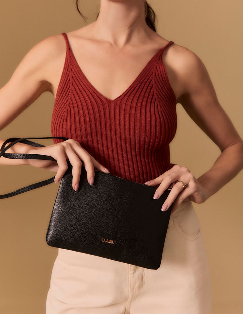 Bolsa Couro Basic Alça Corrente - Preto