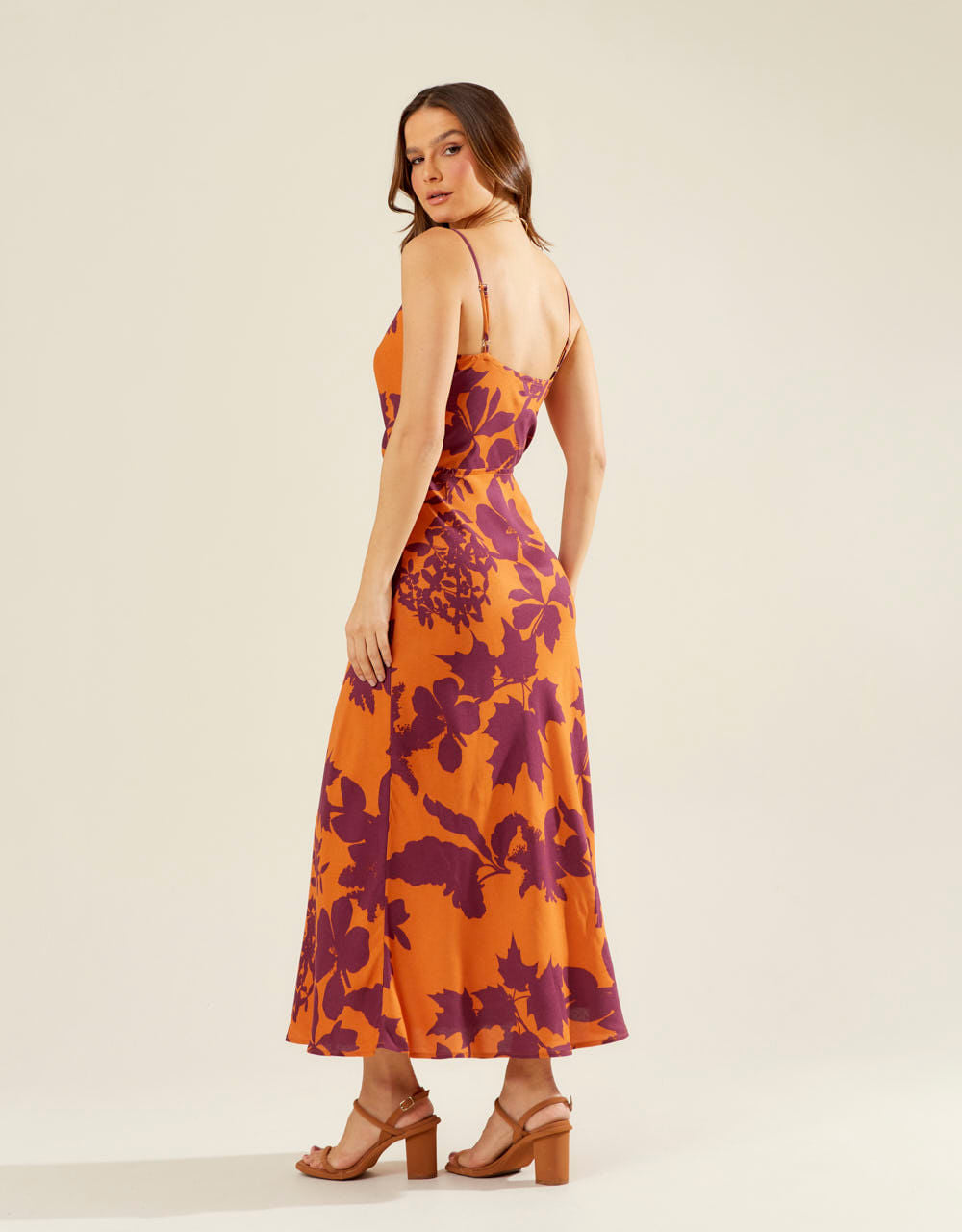 Vestido New Longo Estampado Floral Geométric - Burgundy