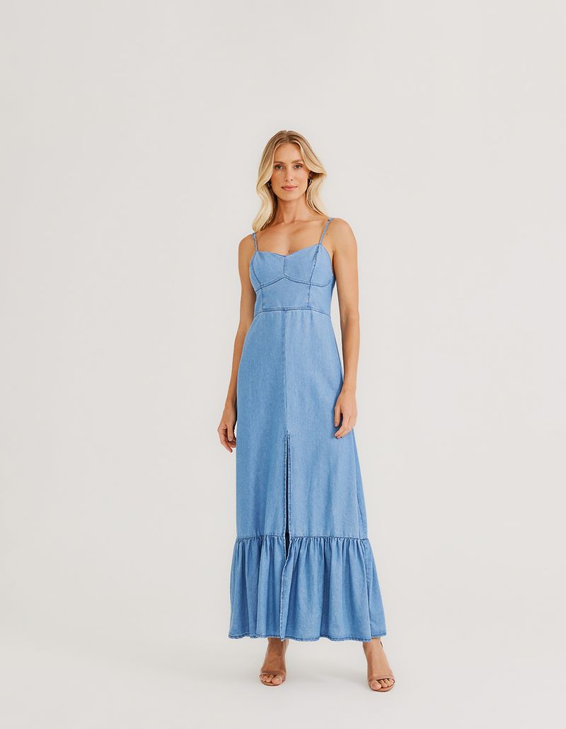 Vestido Longo Liocel Jeans - Denim Medio