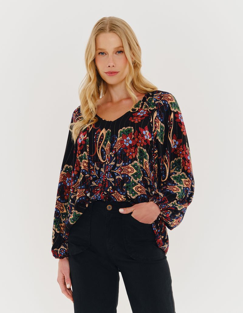 Bata Estampada Bangalore Lurex - Preto