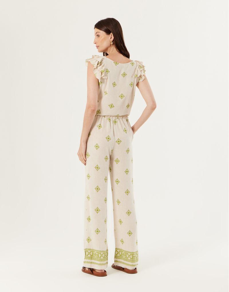 Blusa Linho Estampado - Natural C/ Verde