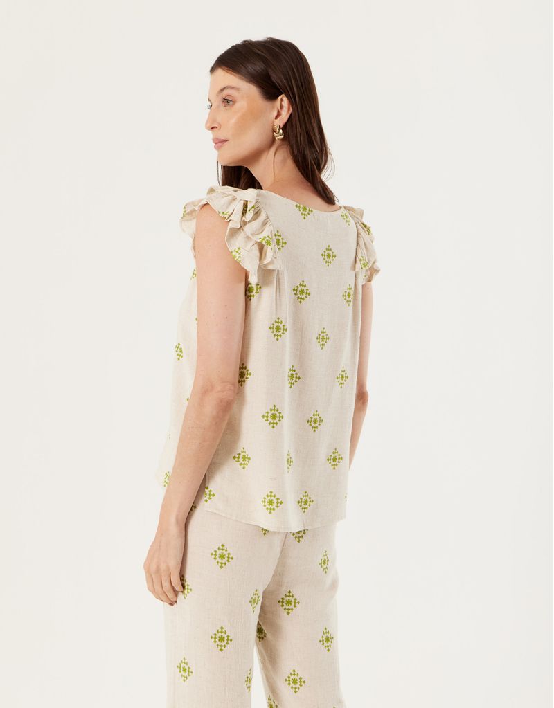 Blusa Linho Estampado - Natural C/ Verde