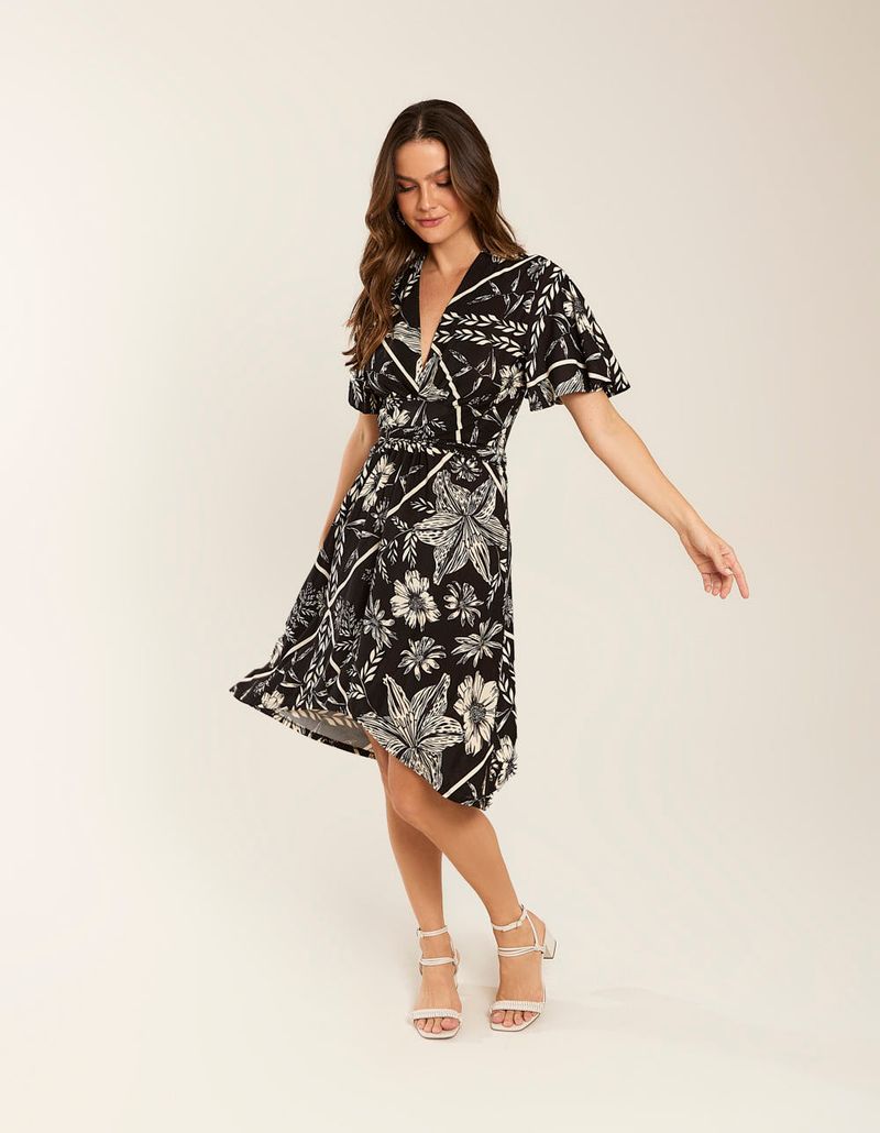 Vestido Longo Estampado Flower - Preto