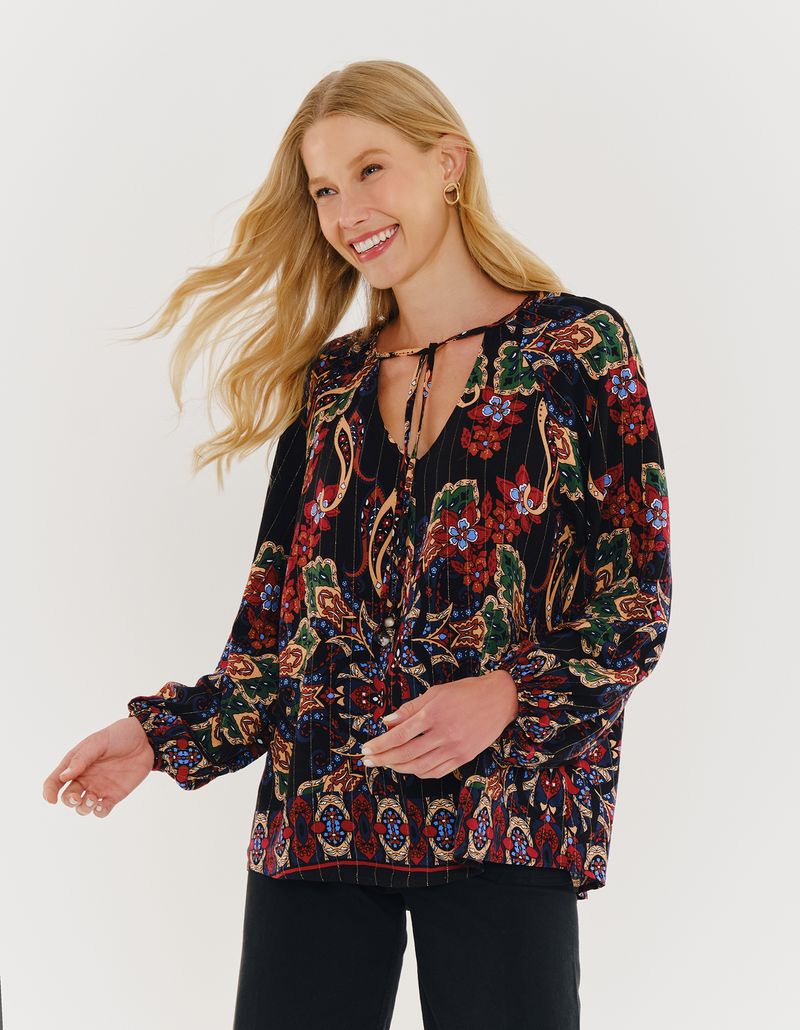 Bata Estampada Bangalore Lurex - Preto