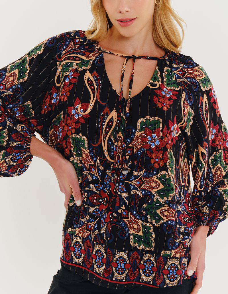 Bata Estampada Bangalore Lurex - Preto