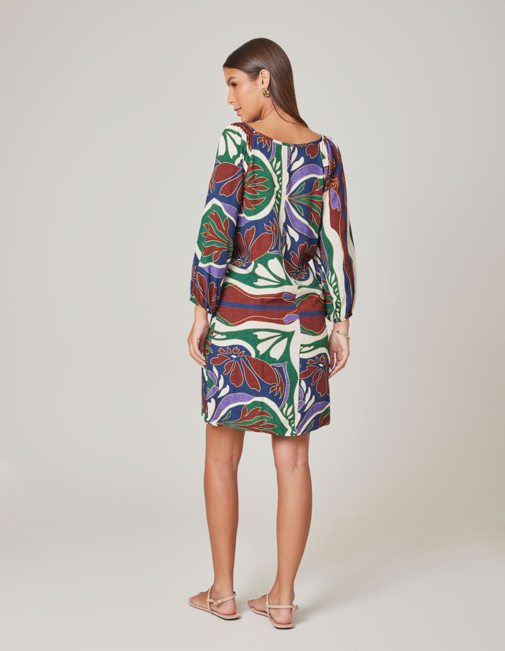 Vestido Curto Estampado Lenço Laila - Azul Marinho