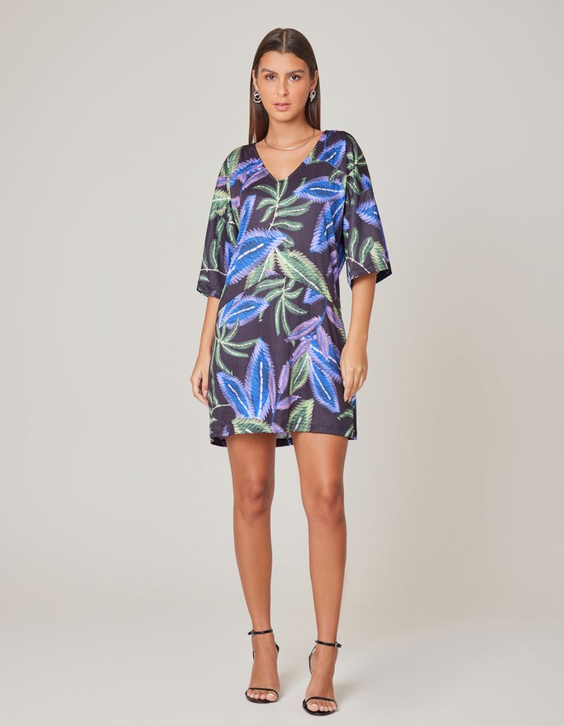 Vestido Curto Estampado Lara - Preto