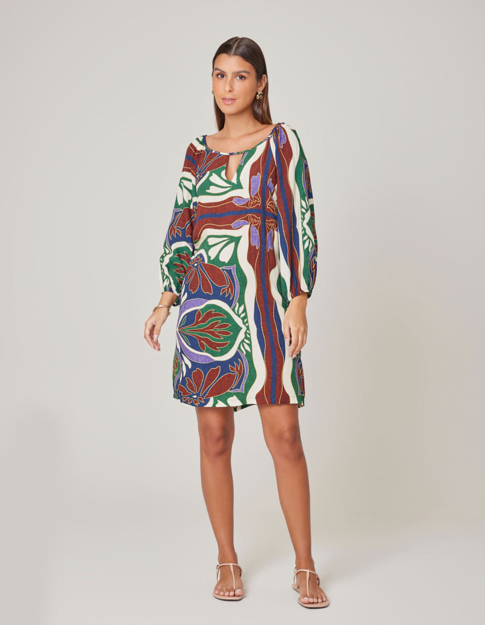 Vestido Curto Estampado Lenço Laila - Azul Marinho