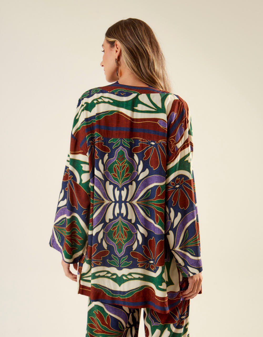 Kimono Estampado Lenço Laila - Azul Marinho