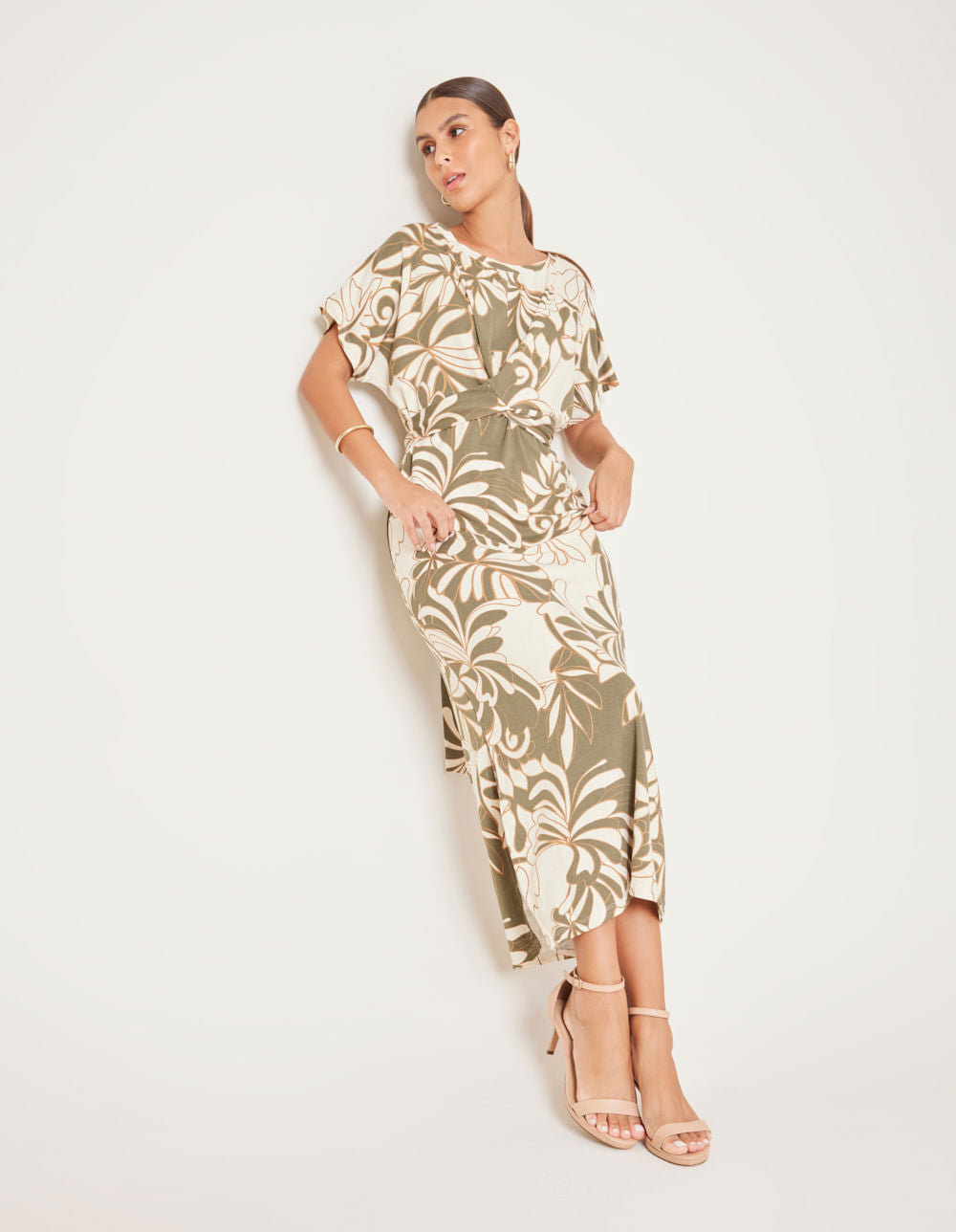 Vestido Midi Estampado Grace - Verde Oliva