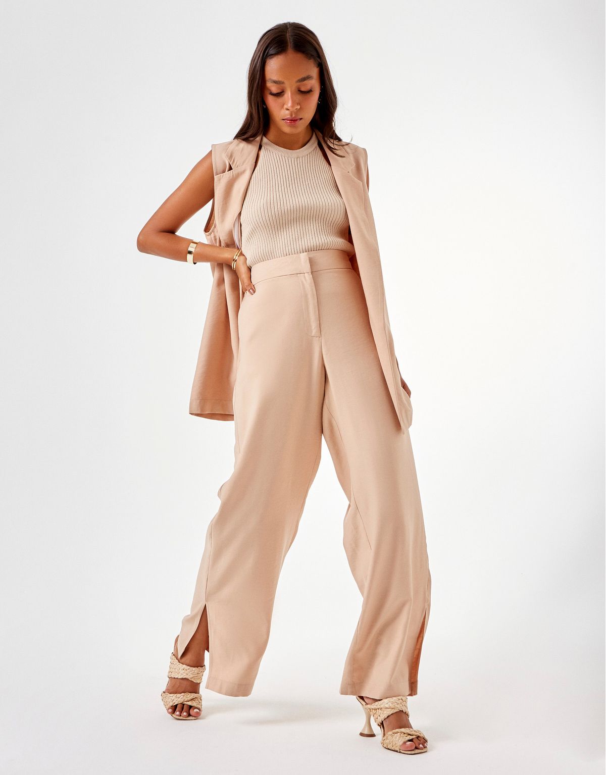 Calça Reta Alfaiataria - Areia