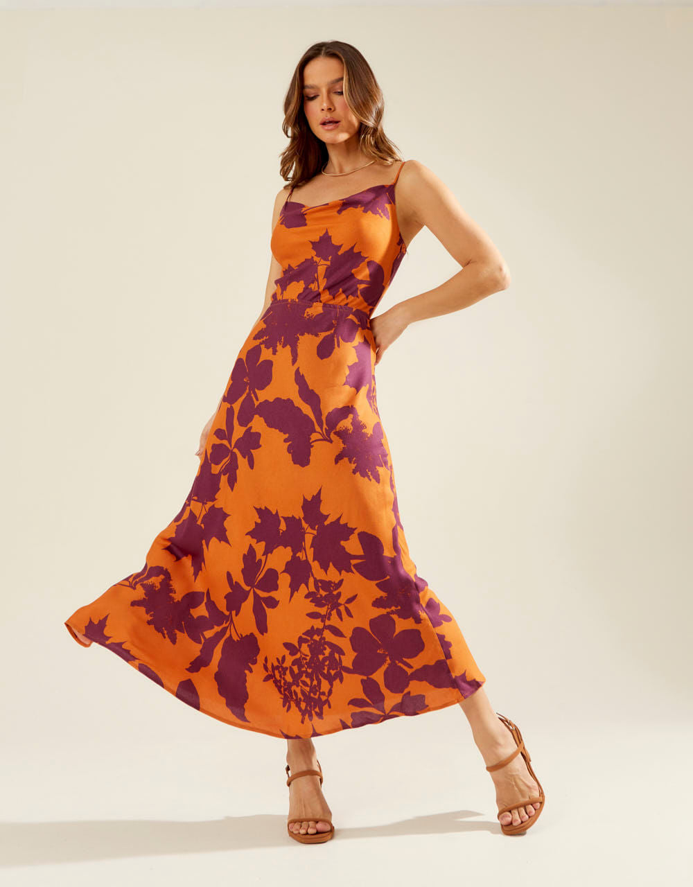 Vestido New Longo Estampado Floral Geométric - Burgundy