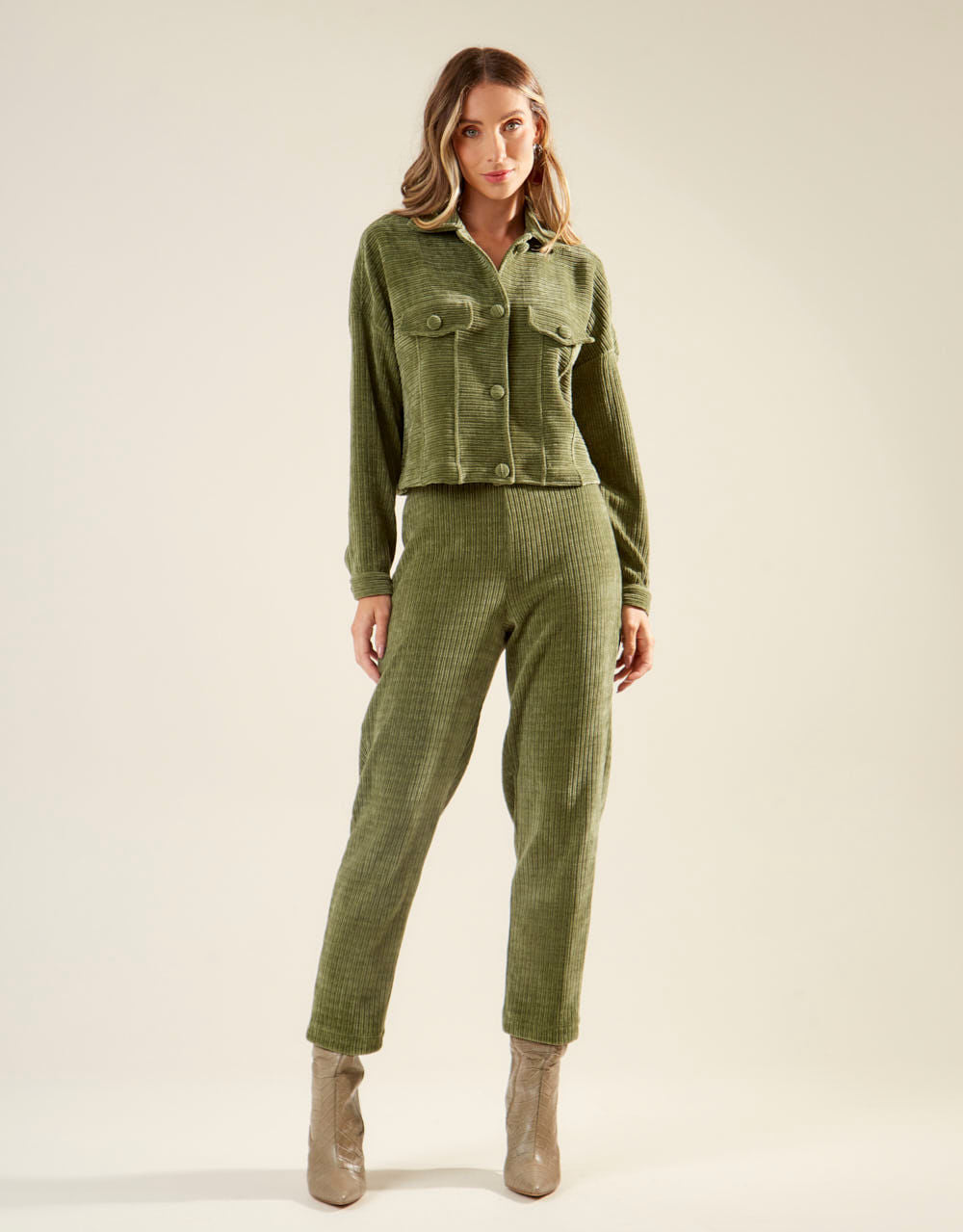 Jaqueta Botões Veludo Colete - Verde Oliva