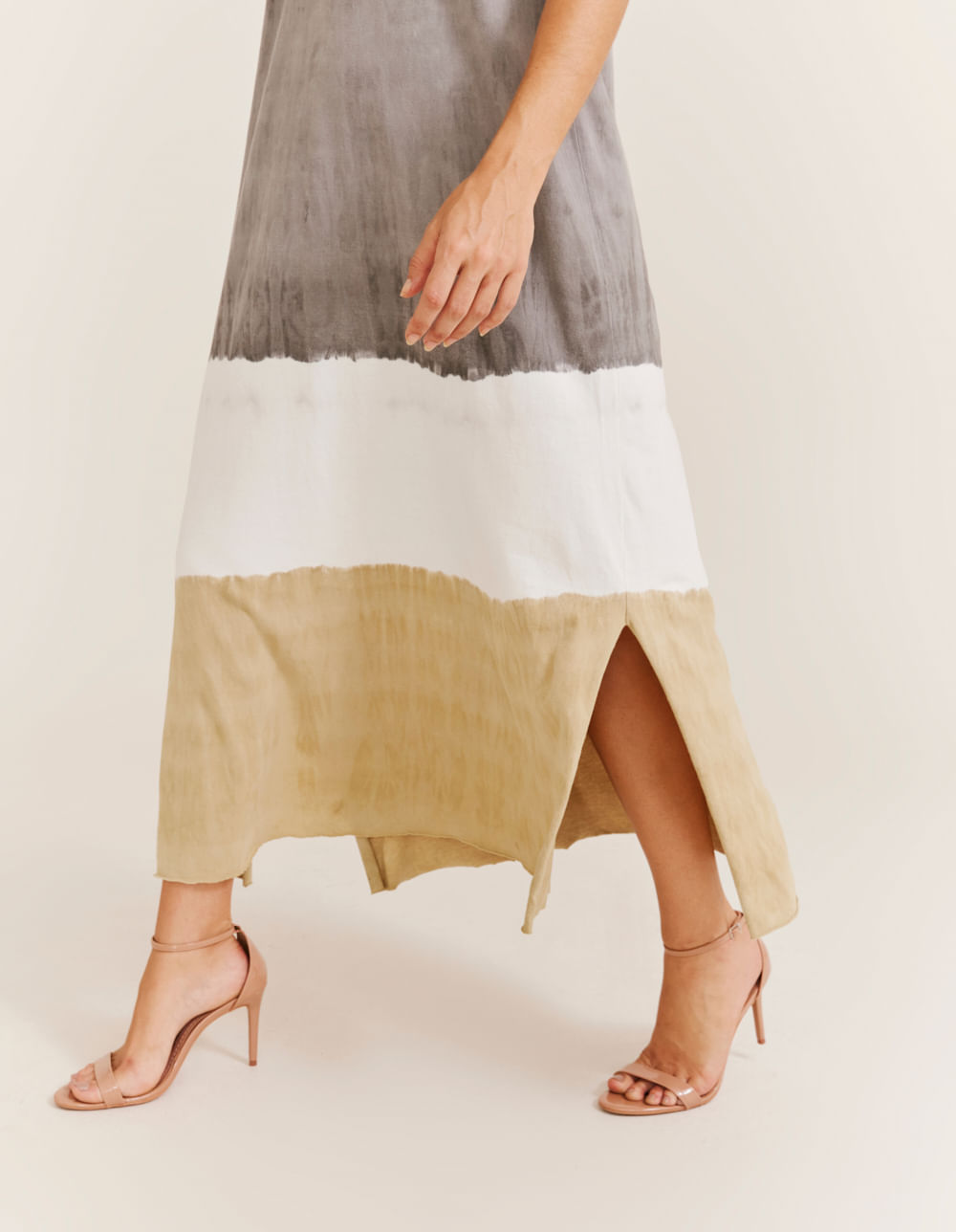 Vestido Malha Tie Dye Fenda - Cinza