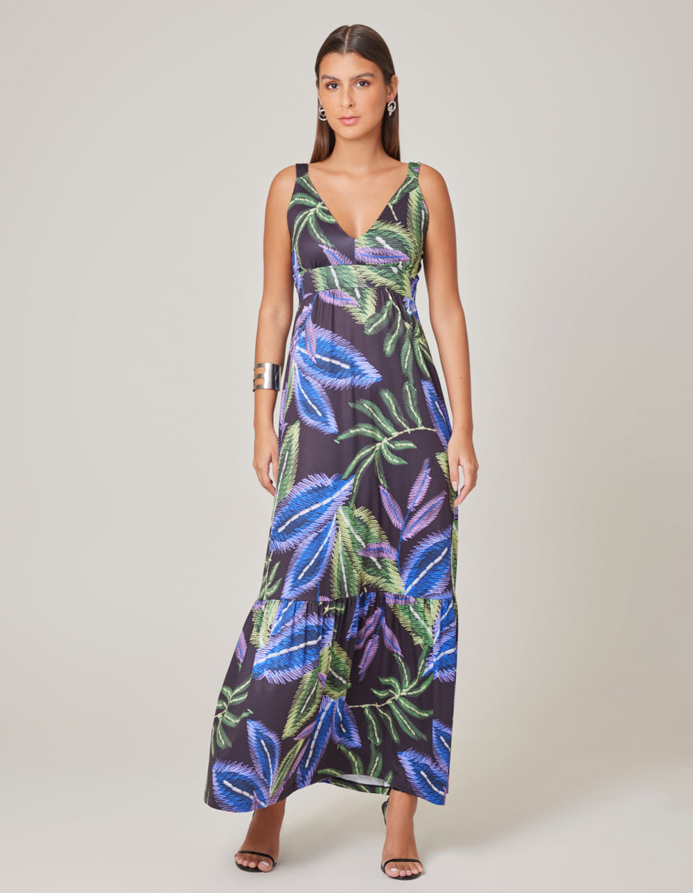 Vestido Longo Estampado Lara - Preto