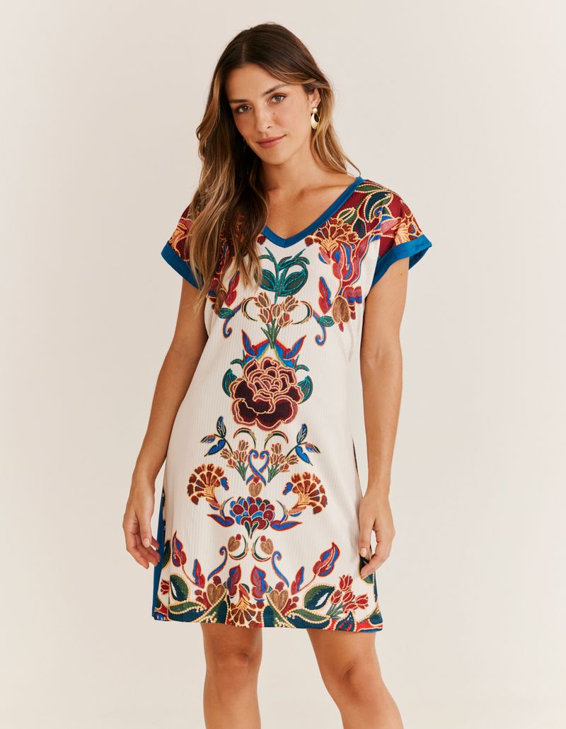 Vestido Caixinha Estampado Bia - Areia