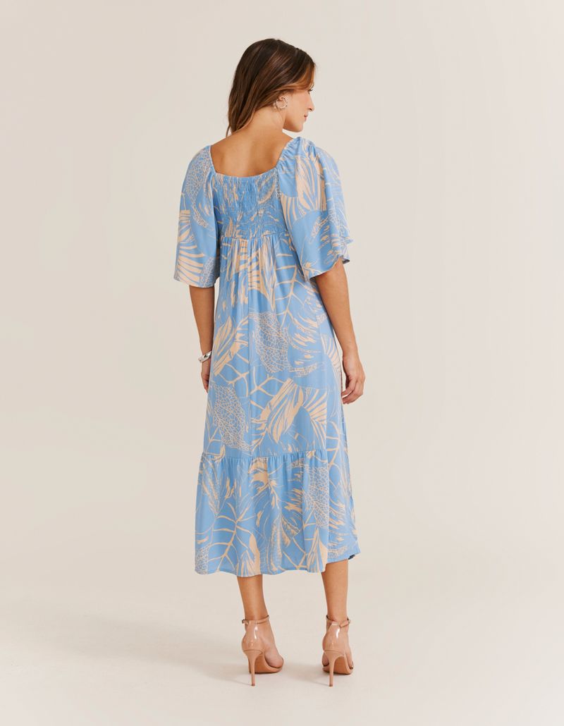 Vestido Midi Estampado Tropical Ice - Azul